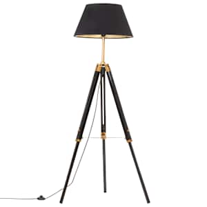 Stojací lampa stativ černá a zlatá masivní teak 141 cm - obrázek 2