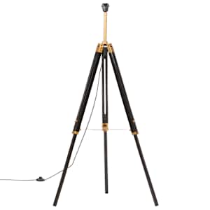 Stojací lampa stativ černá a zlatá masivní teak 141 cm - obrázek 3