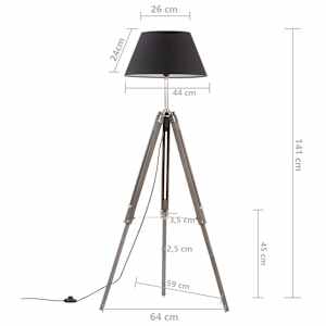 Stojací lampa stativ černá a zlatá masivní teak 141 cm - obrázek 9