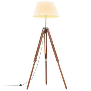 Stojací lampa stativ medově hnědá a bílá masivní teak 141 cm - obrázek 1
