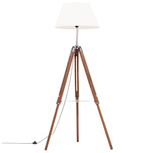 Stojací lampa stativ medově hnědá a bílá masivní teak 141 cm - obrázek 2