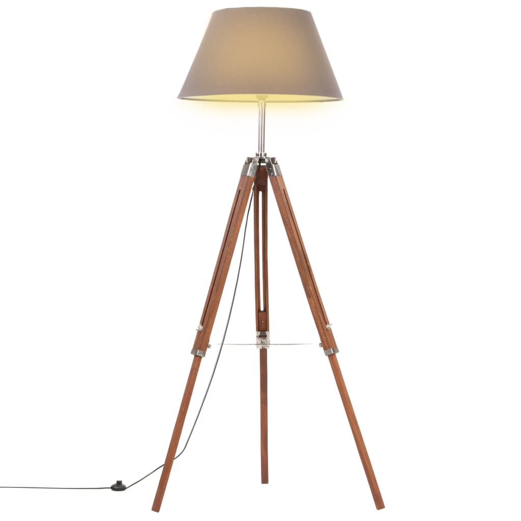 vidaXL Lampa de podea trepied, maro miere si gri, 141 cm, lemn de tec