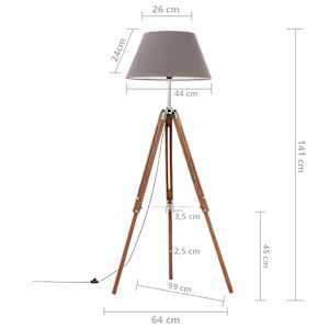Stojací lampa stativ medově hnědá a šedá masivní teak 141 cm - obrázek 9
