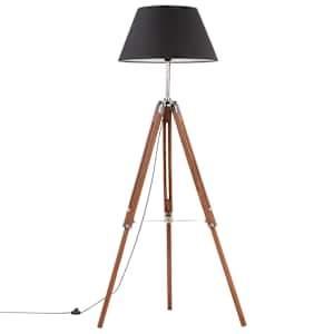 vidaXL Lampadaire &agrave; tr&eacute;pied Marron miel et noir Bois de teck 141 cm