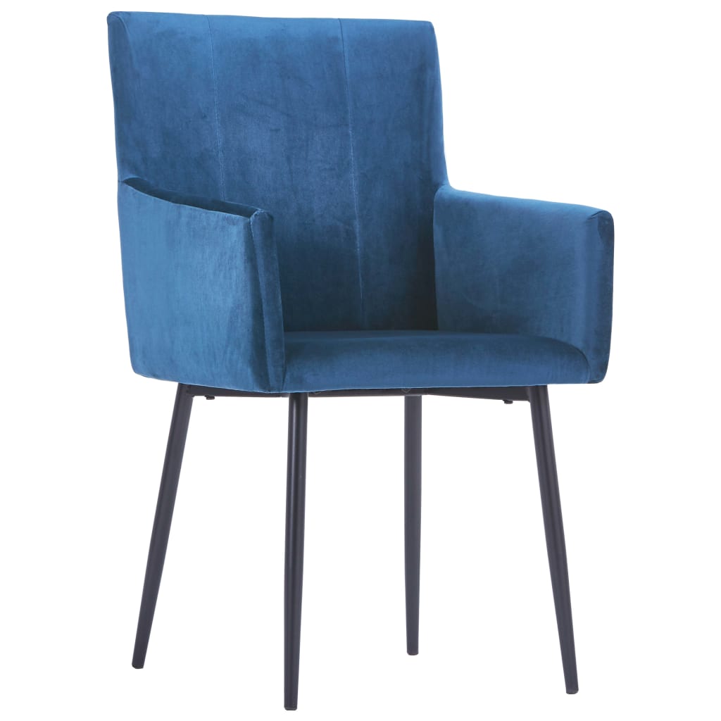 vidaXL Valgomojo kėdės su porankiais, 6vnt., mėlynos spalvos, aksomas