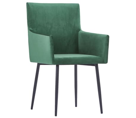 vidaXL Valgomojo kėdės su porankiais, 6vnt., žalios spalvos, aksomas