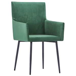 vidaXL Valgomojo kėdės su porankiais, 6vnt., žalios spalvos, aksomas