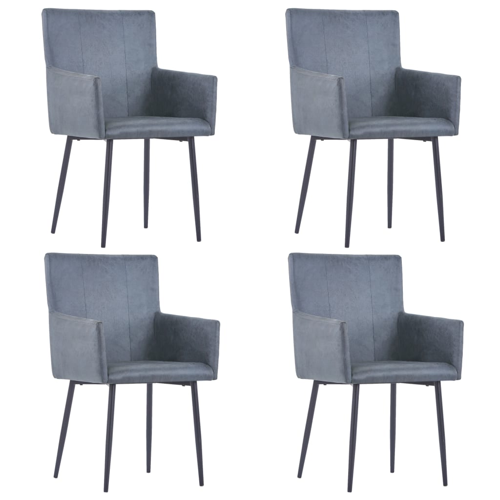 vidaXL Jídelní židle s područkami 4 ks šedé umělá broušená kůže