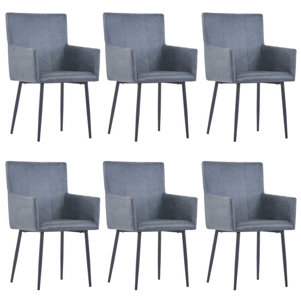 Jedálenské stoličky s podrúčkami 6 ks sivé umelá semišová koža