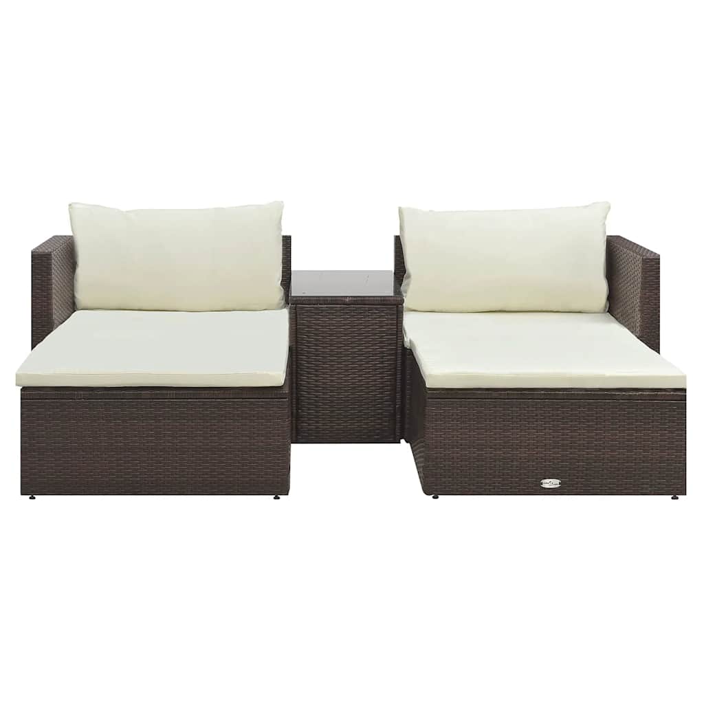 vidaXL 5-delige Loungeset met kussens poly rattan bruin
