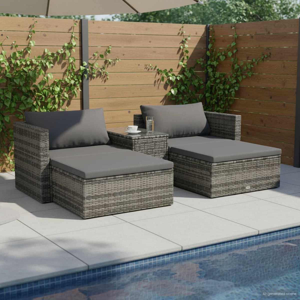 Loungesæt til haven 5 dele med hynder polyrattan grå