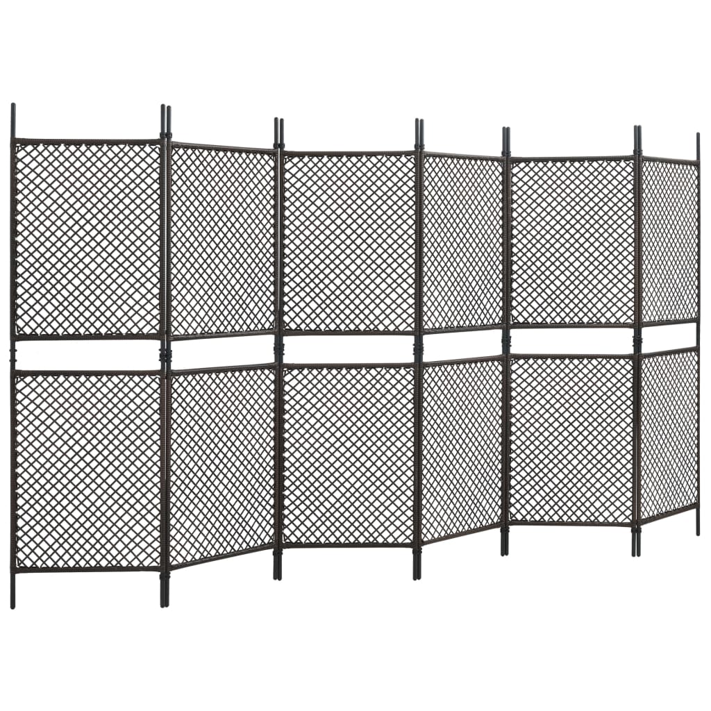 

vidaXL Kamerscherm met 6 panelen 360x200 cm poly rattan bruin