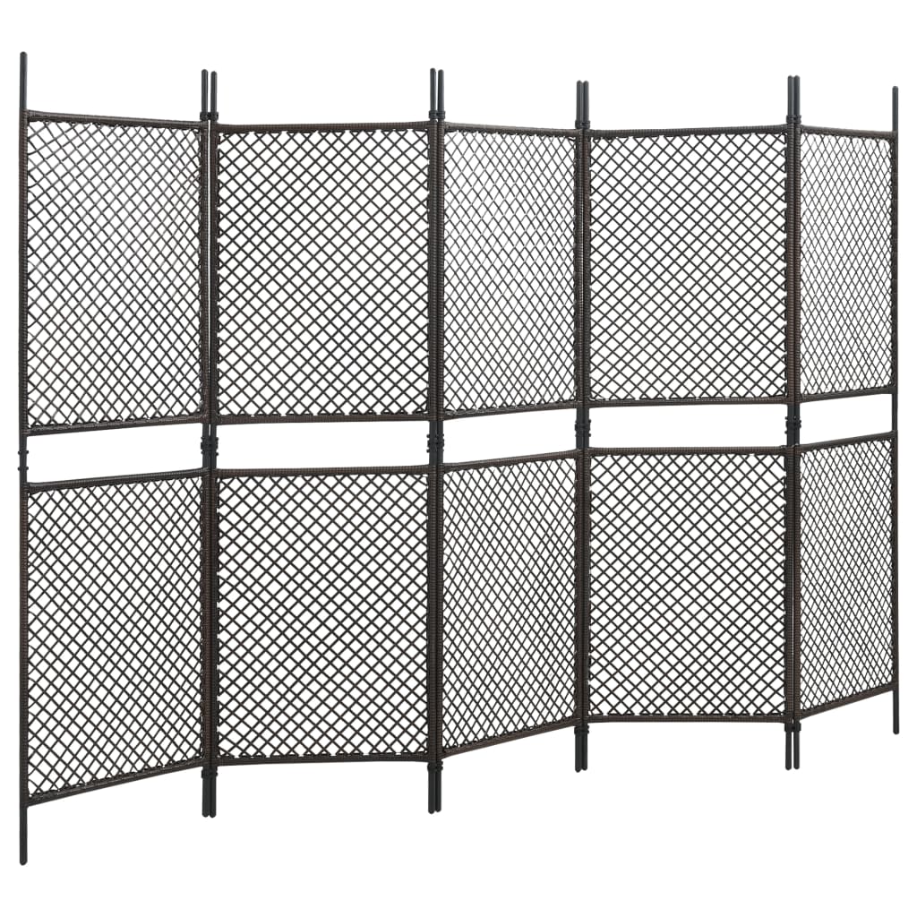 

vidaXL Kamerscherm met 5 panelen 300x200 cm poly rattan bruin