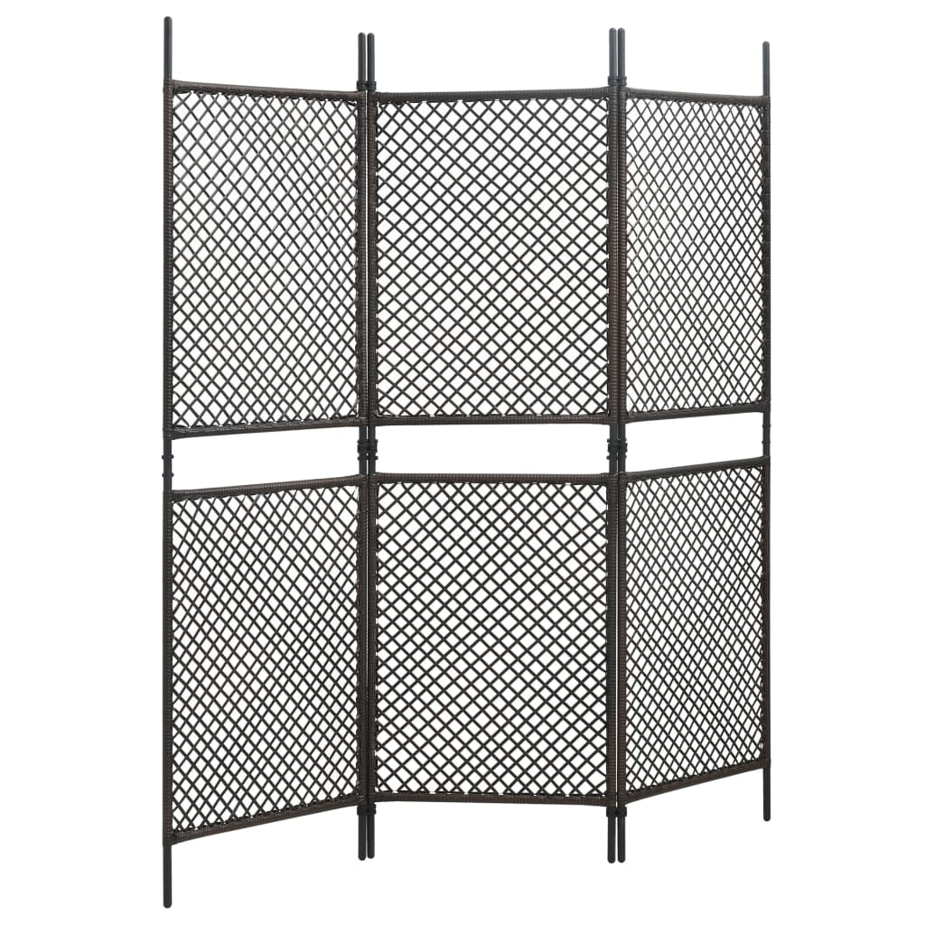 

vidaXL Kamerscherm met 3 panelen 180x200 cm poly rattan bruin