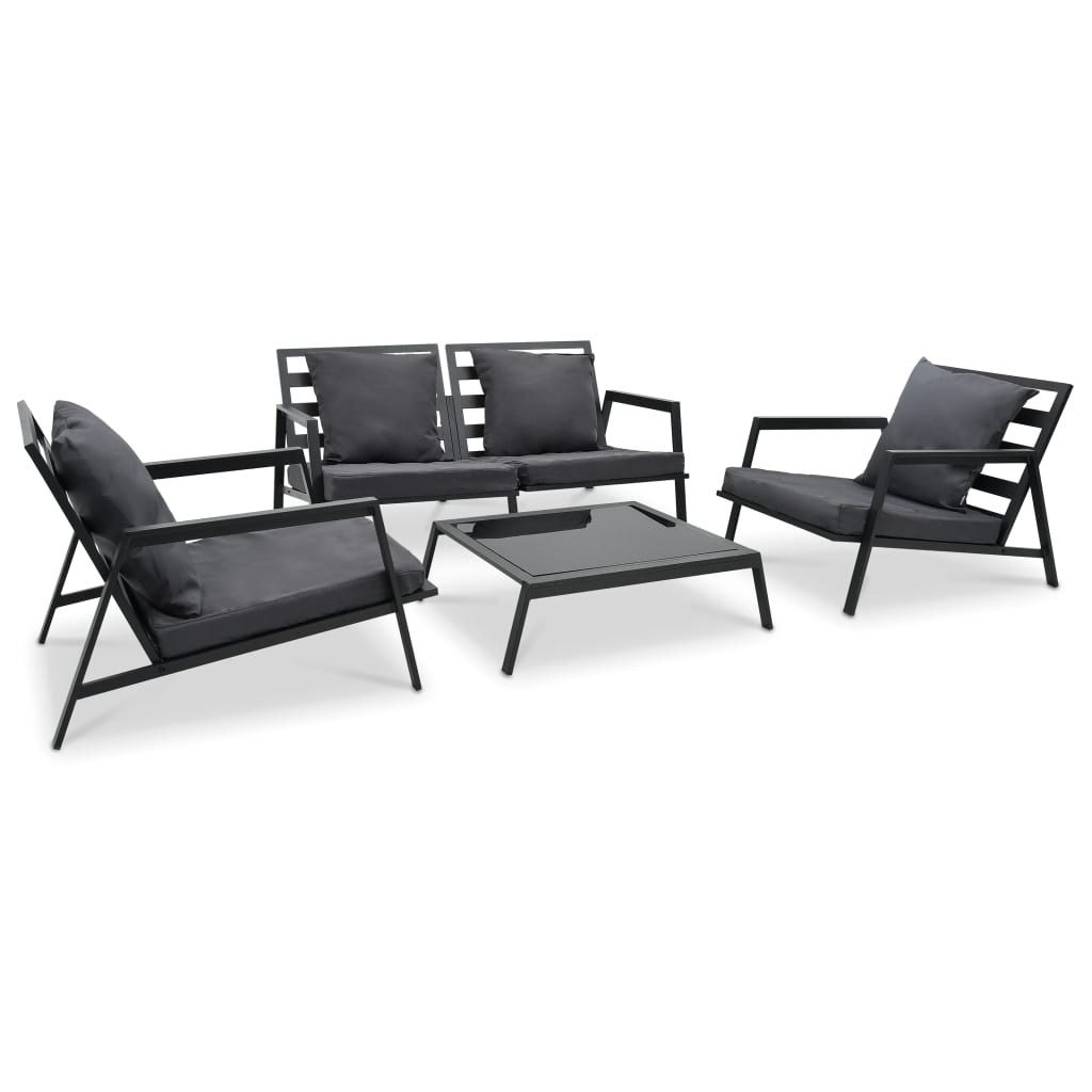 4-tlg. Garten-Lounge-Set mit Auflagen Aluminium Dunkelgrau