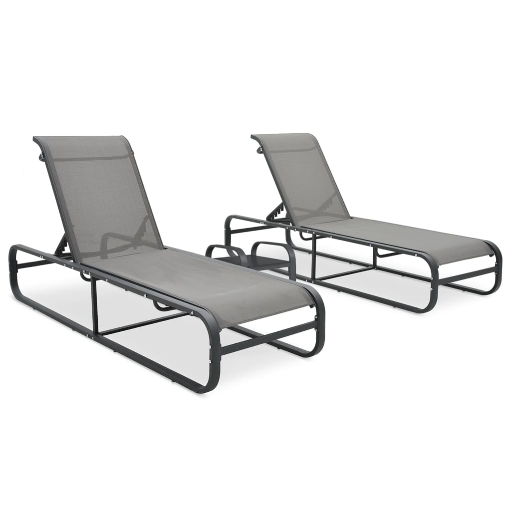 vidaXL Chaises longues 2 pcs avec table Textilène et aluminium