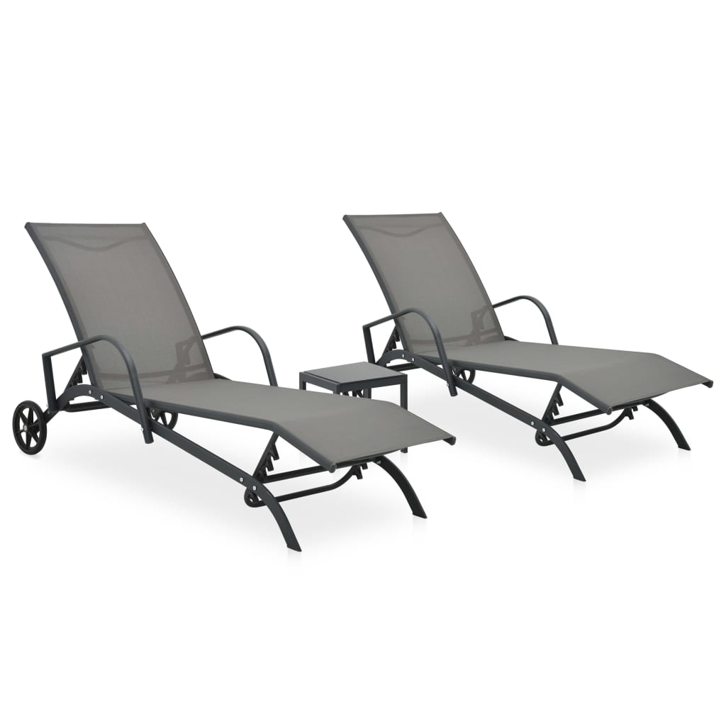 Sun Loungers 2 Piece with Table Textilene and Steel
