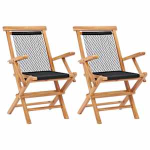 Zložljivi vrtni stoli 2 kosa trdna tikovina in vrv