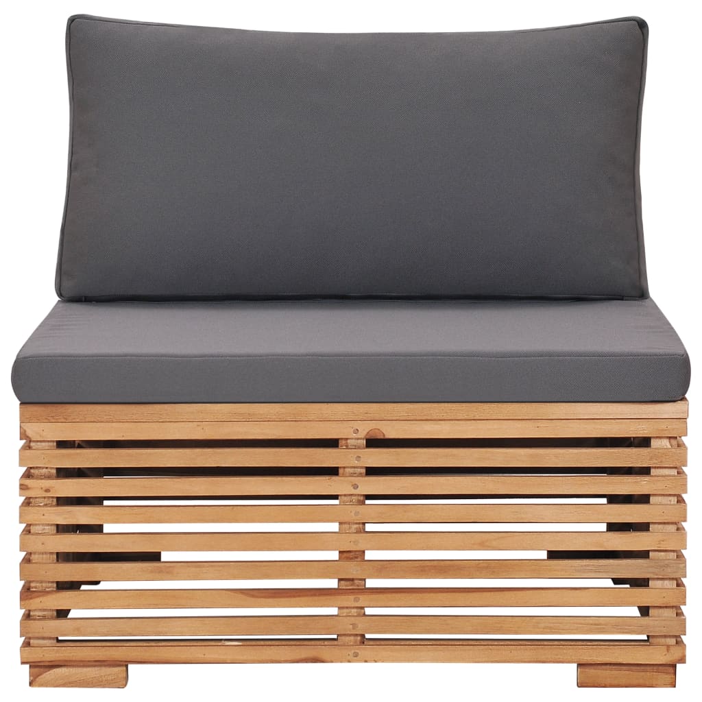 vidaXL Garden Middle Sofa with Grey Cushion Solid Teak Wood