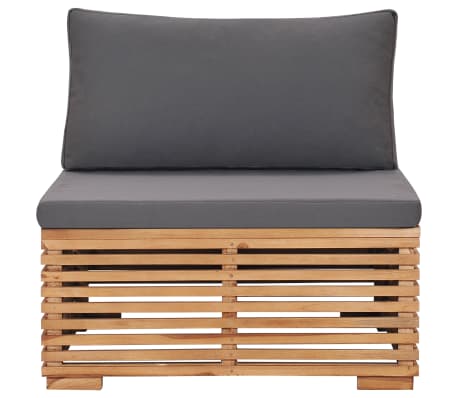 vidaXL Garden Middle Sofa with Grey Cushion Solid Teak Wood