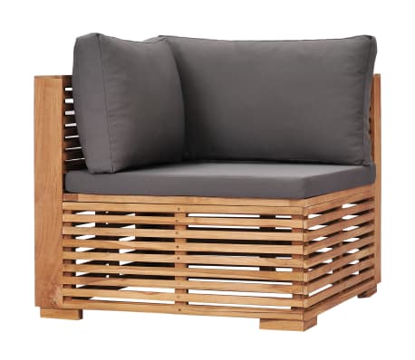 vidaXL Kampinė sodo sofa su pilkomis pagalvėlėmis, tikmedžio masyvas