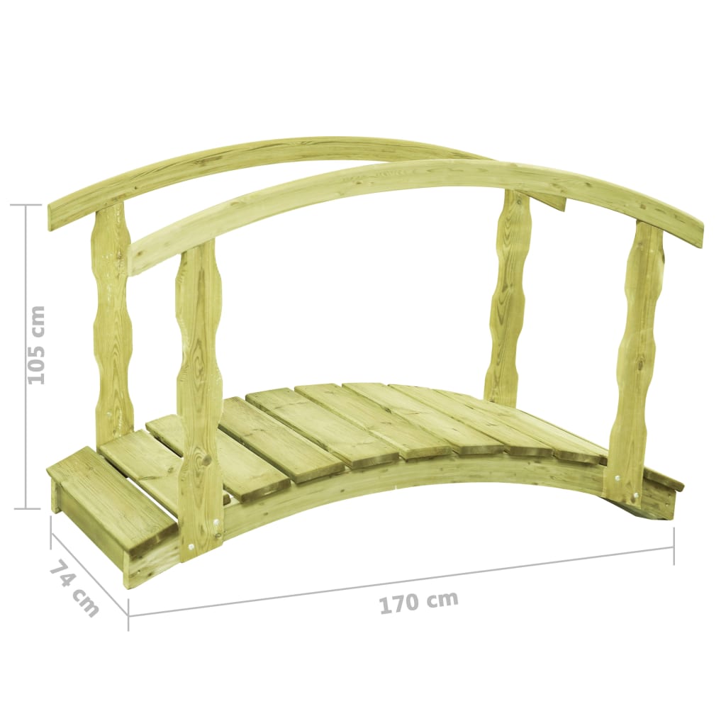 Impregnált fenyőfa kerti híd korláttal 170 x 74 x 105 cm 