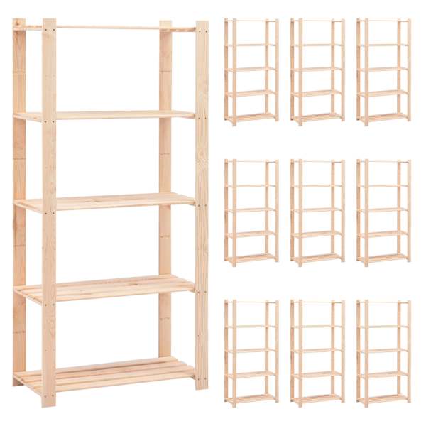 vidaXL 5-korruselised hoiuriiulid 10 tk 80x38x170 cm m&auml;nnipuit 250 kg