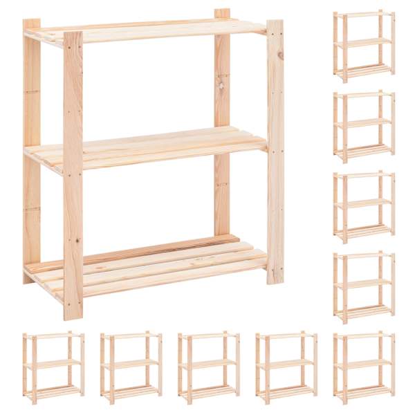 vidaXL 3-korruselised hoiuriiulid 10 tk, 80x38x90 cm m&auml;nnipuit 150 kg