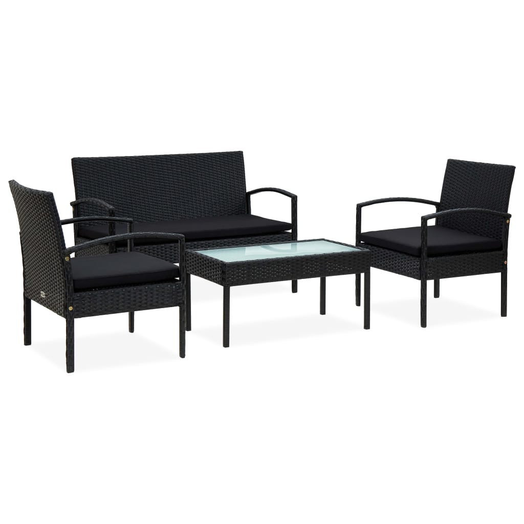 Thumbnail - vidaXL 4-tlg. Garten-Lounge-Set mit Auflagen Poly Rattan Schwarz