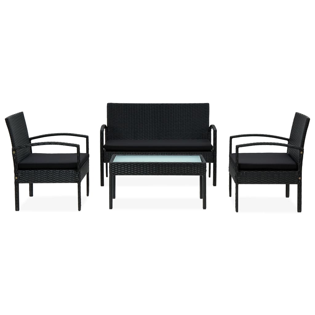 

vidaXL 4-delige Loungeset met kussens poly rattan zwart