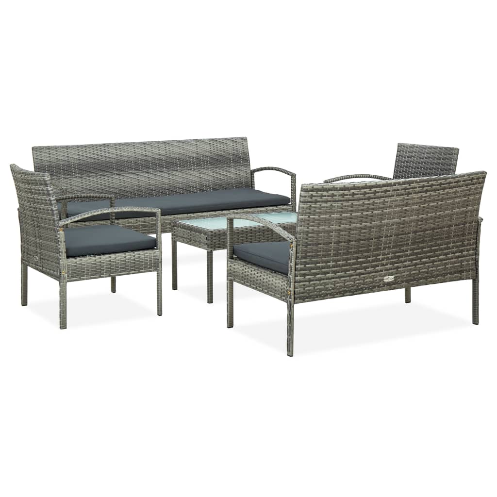 vidaXL 5-tlg. Garten-Lounge-Set mit Auflagen Poly Rattan Grau