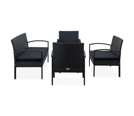 vidaXL Sodo komplektas su pagalvėmis, 5 dalių, juodas, poliratanas