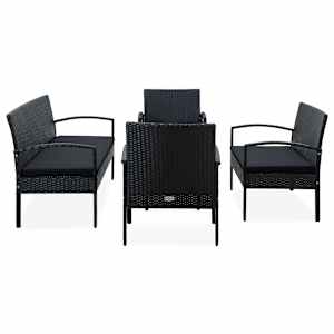 vidaXL Sodo komplektas su pagalvėmis, 5 dalių, juodas, poliratanas