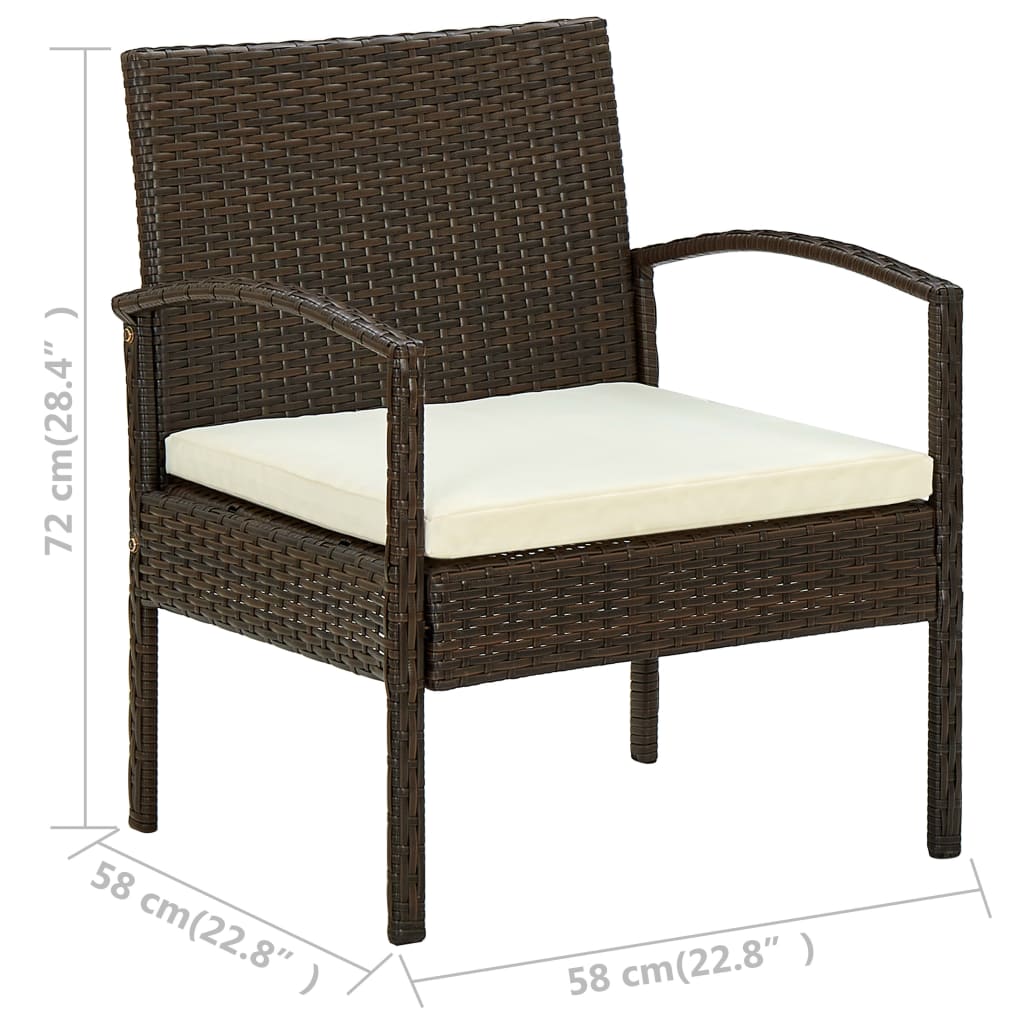 Gartenstuhl Gartensessel Stuhl für Garten mit Kissen Terrasse Balkon DE17045 Braun Rattan Poly
