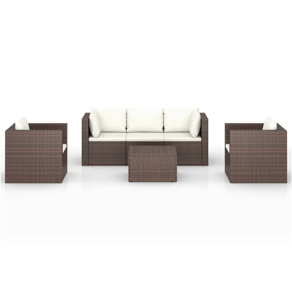 vidaXL Salon de jardin 4 pcs avec coussins Résine tressée Marron