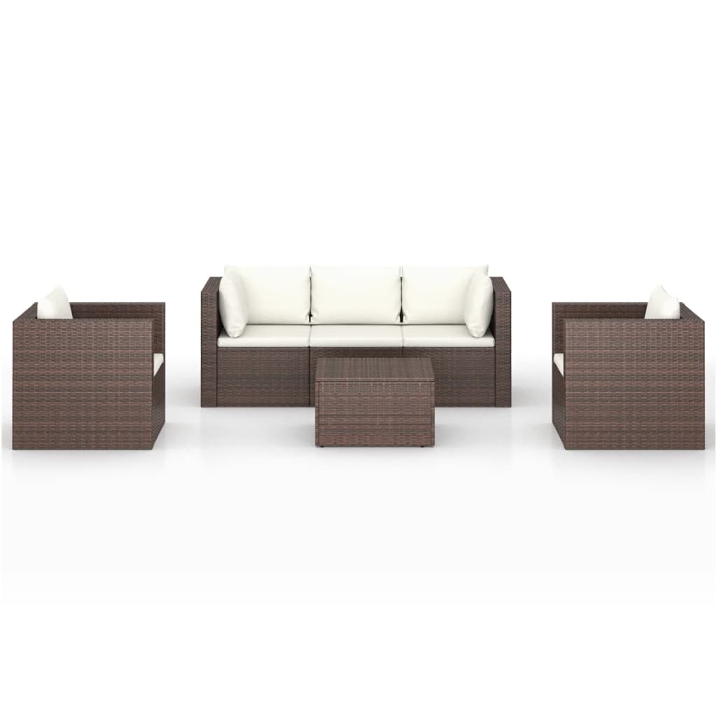 

vidaXL 4-delige Loungeset met kussens poly rattan bruin