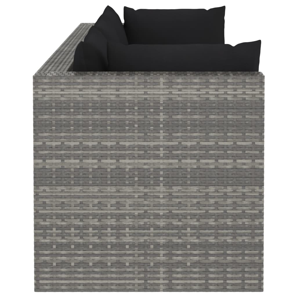 Градински комплект с възглавници, 4 части, полиратан, сив