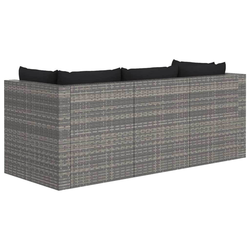 Градински комплект с възглавници, 4 части, полиратан, сив