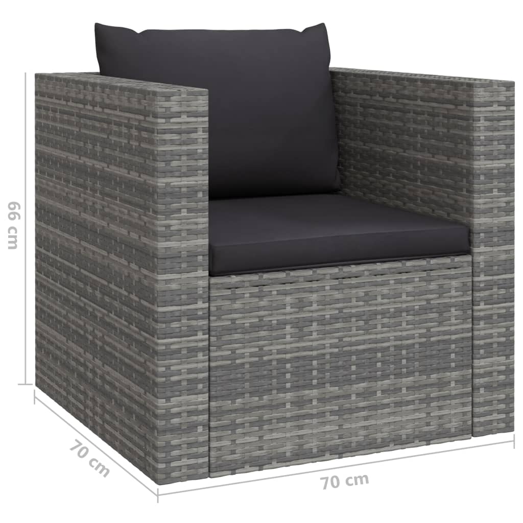 Градински комплект с възглавници, 4 части, полиратан, сив