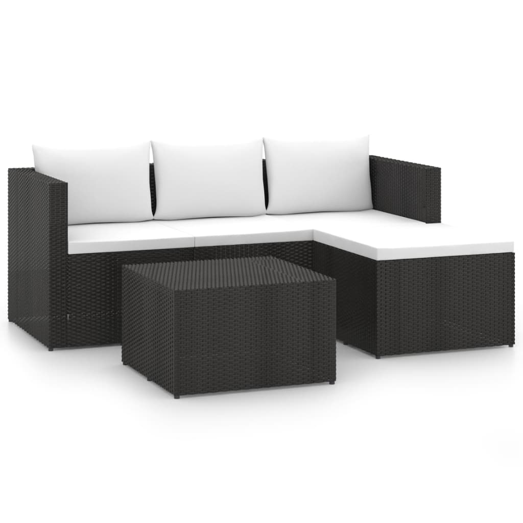 

vidaXL 3 Piece Patio Lounge Set Poly Rattan Black and White