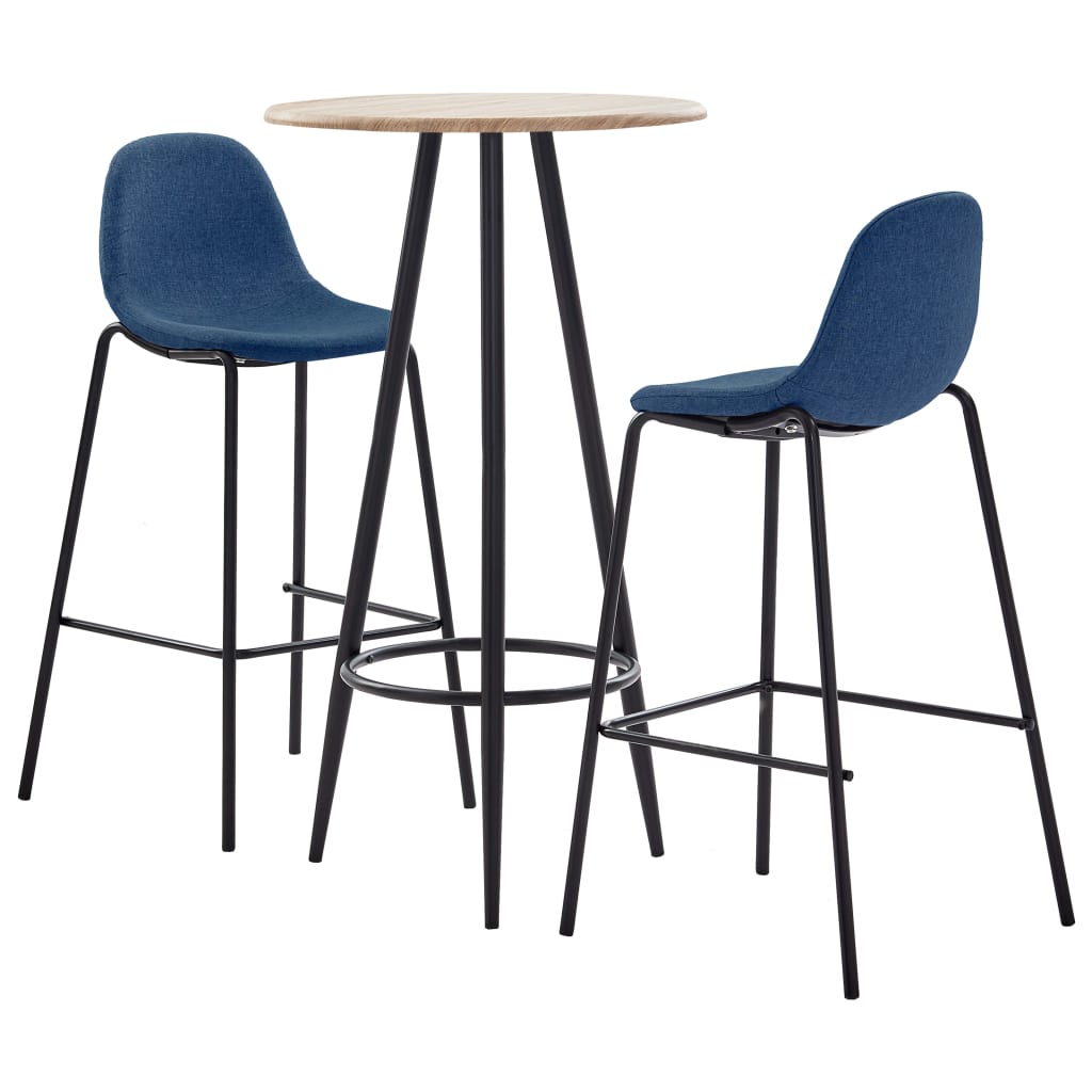 vidaXL Set mobilier de bar, 3 piese, albastru, material textil vidaXL imagine noua 2022