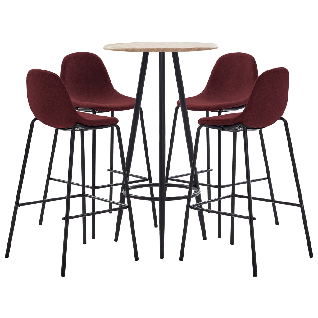 vidaXL Set mobilier de bar, 5 piese, roșu vin, material textil vidaXL imagine noua 2022