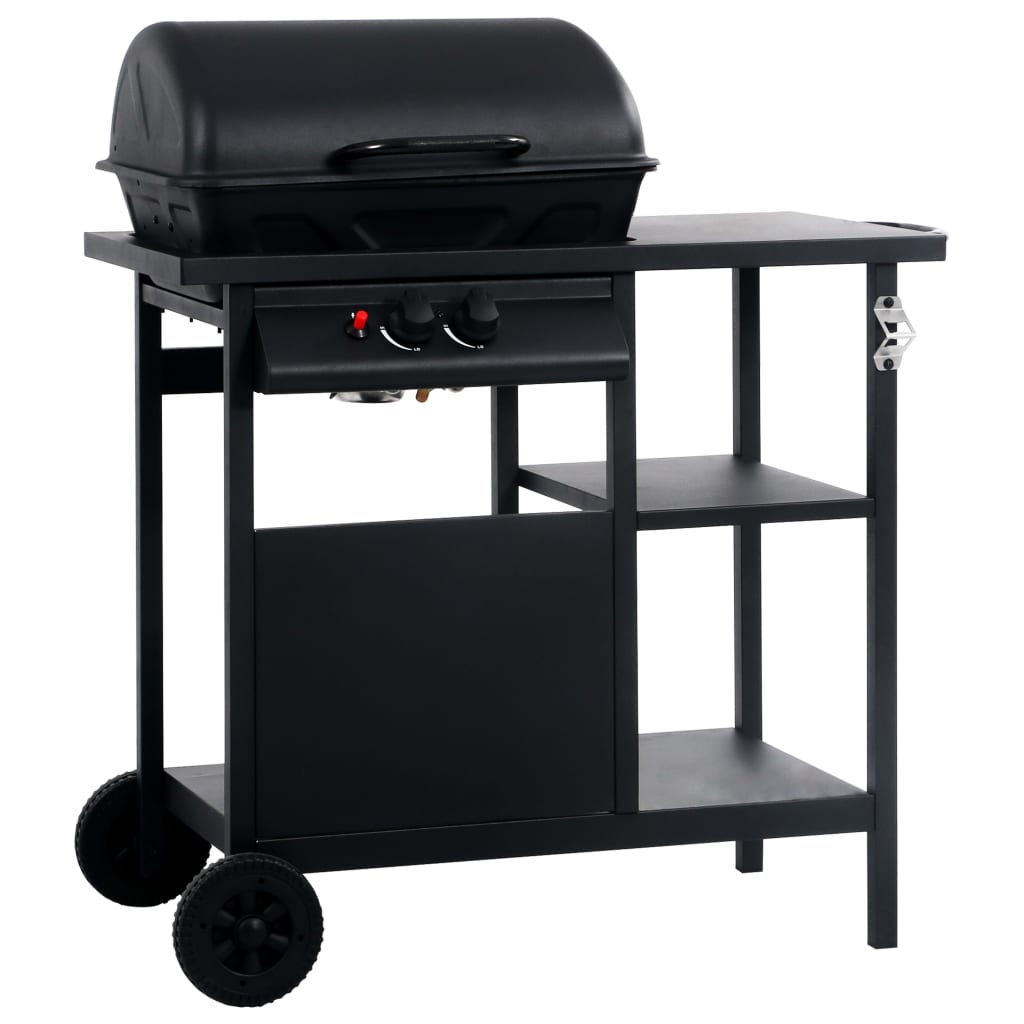 vidaXL Barbacoa port&aacute;til de gas con mesita de 3 estantes negro