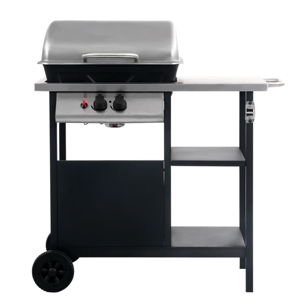 vidaXL fekete és ezüst gáz grillező 3 szintes kisasztallal