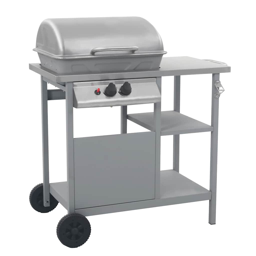 vidaXL gasgrill med 3-lags sidebord sølvfarvet