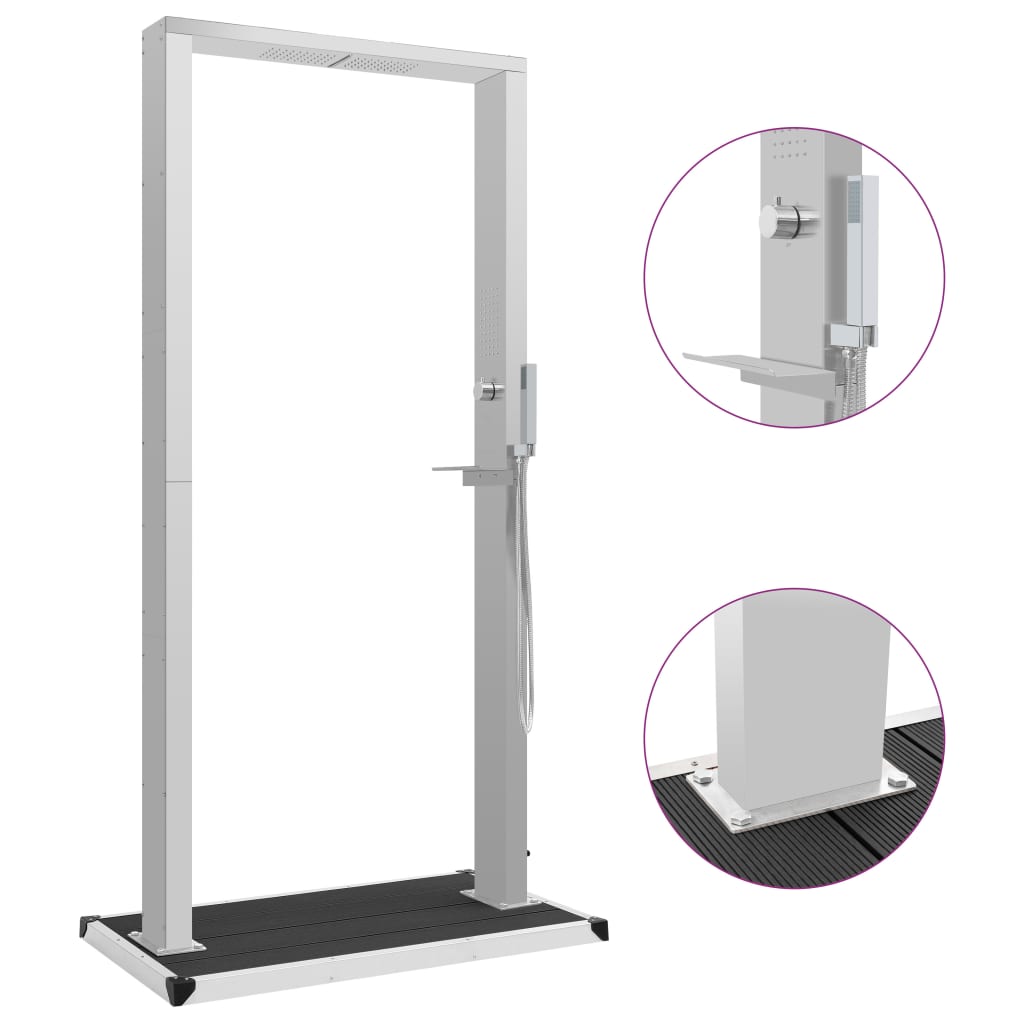 vidaXL Duș de exterior cu tăviță, WPC și oțel inoxidabil accesorii