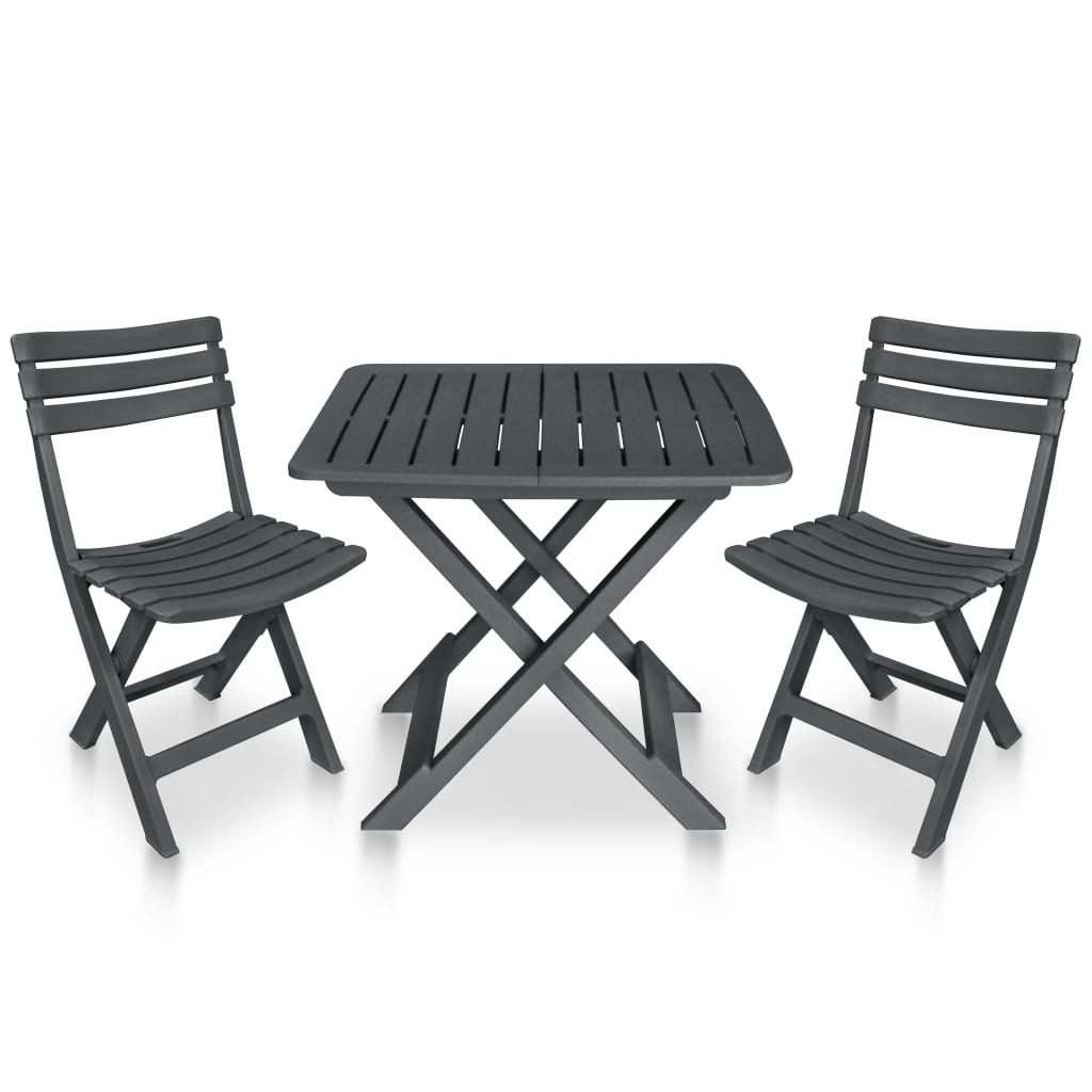 vidaXL Set mobilier de bistro pliabil, 3 piese, antracit, plastic