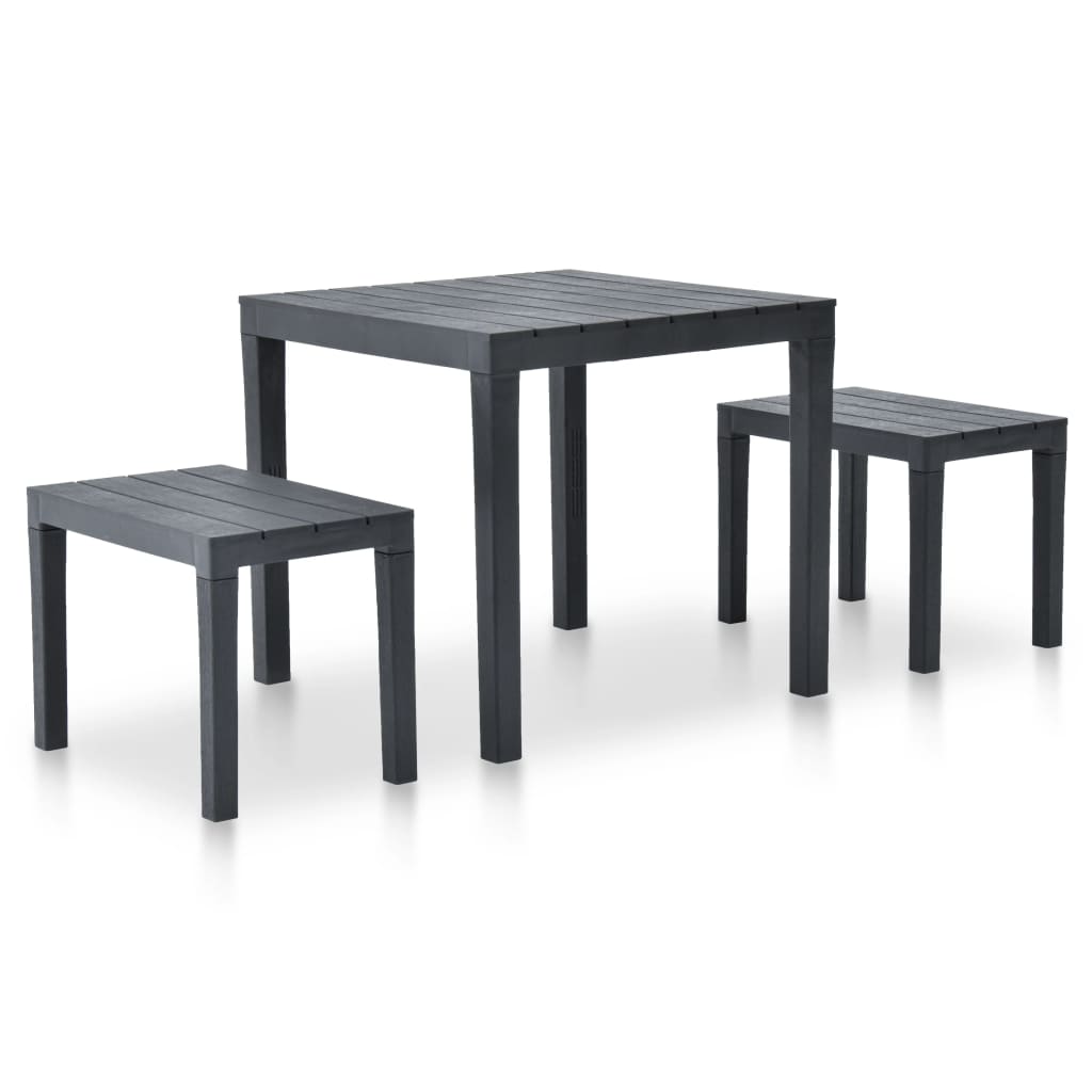 

vidaXL Patio Table with 2 Benches Plastic Anthracite