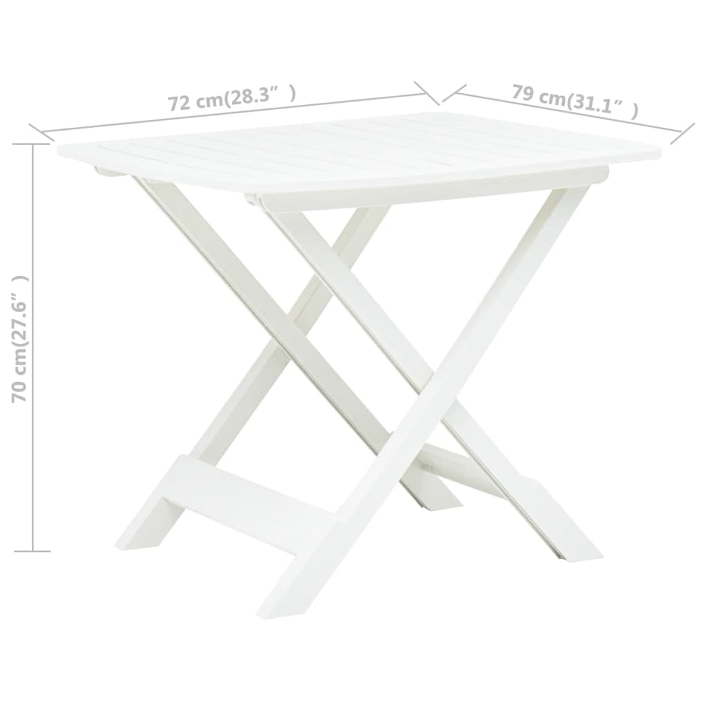 Fehér műanyag összecsukható kerti asztal 79 x 72 x 70 cm 