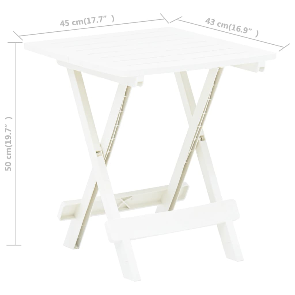 Fehér műanyag összecsukható kerti asztal 45 x 43 x 50 cm 